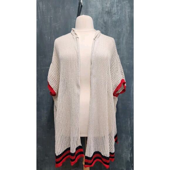 Lane Bryant Swimsuit Cover Up Summer Cardigan Size 14/20 Stripe Crochet Hooded - Picture 1 of 10